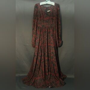 Pinup Girl Laura Byrnes Floral Black/Maroon Dress Rockerbilly & Swing Size M